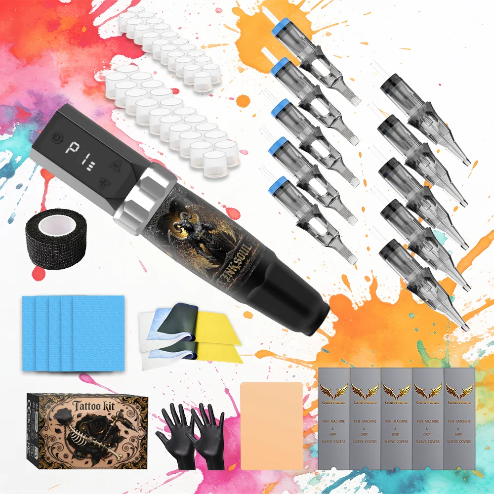 

GOLDPLUME Wireless Tattoo Pen Kit Demonic Goat Rotary Machine with Digital Display Full Supplies for Beginners Pros