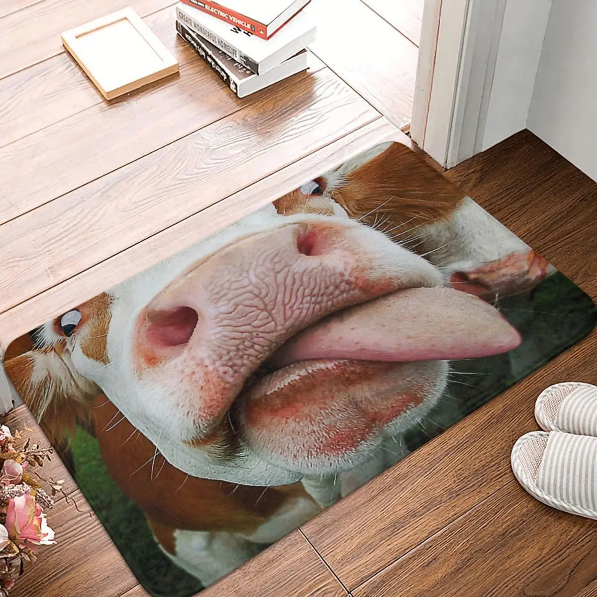 Mouth and Tongue Non-slip Doormat Cow Lover Funny Face Milk Pet Cute Animals Gifts With Tongue Licking Living Room Bedroom Mat