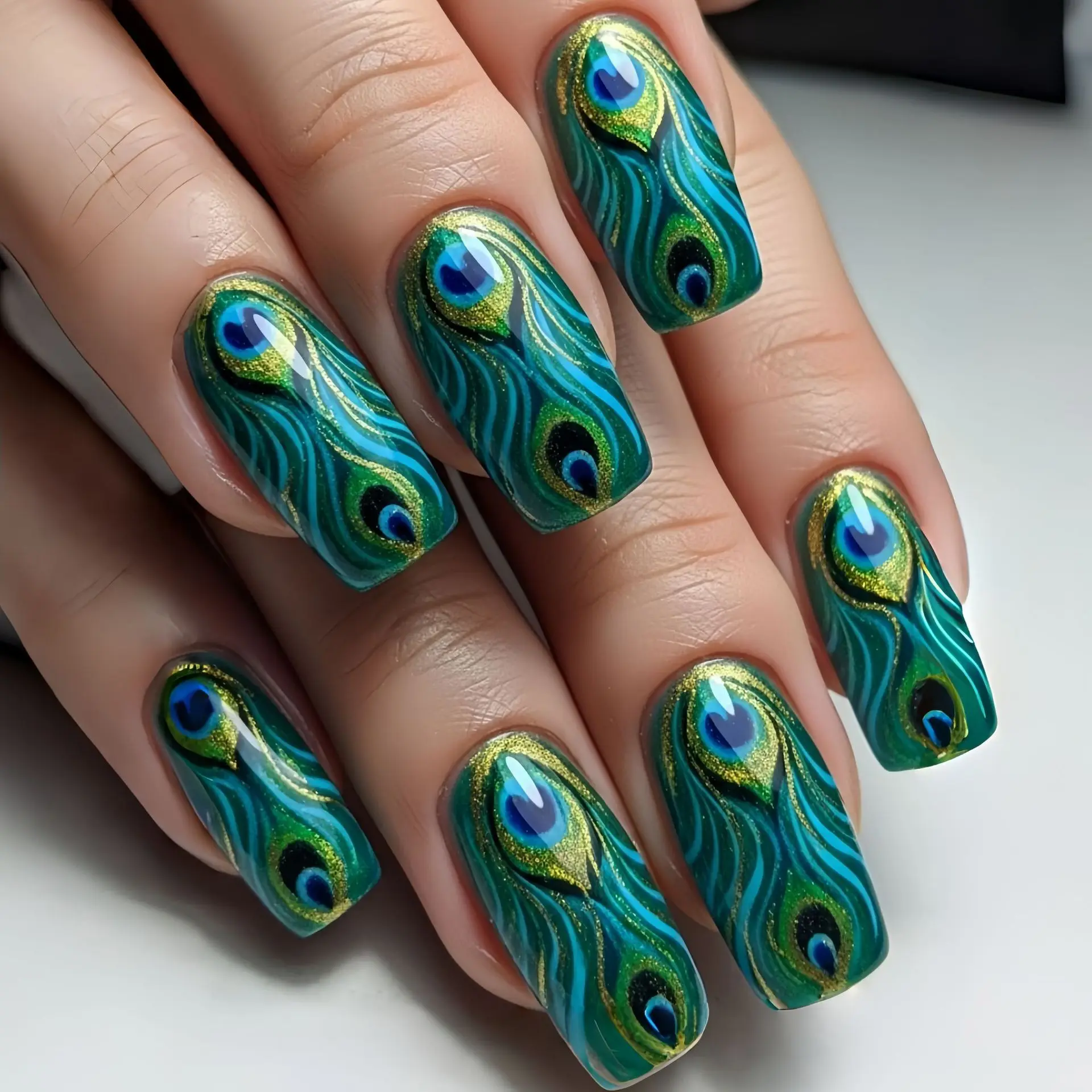 Sztuczne paznokcie jesienno-zimowe krótkie średnie długie gradientowe złoto zielone czerwone czarne kwiatowe panda sowa kwadratowe migdałki zestaw do naklejania