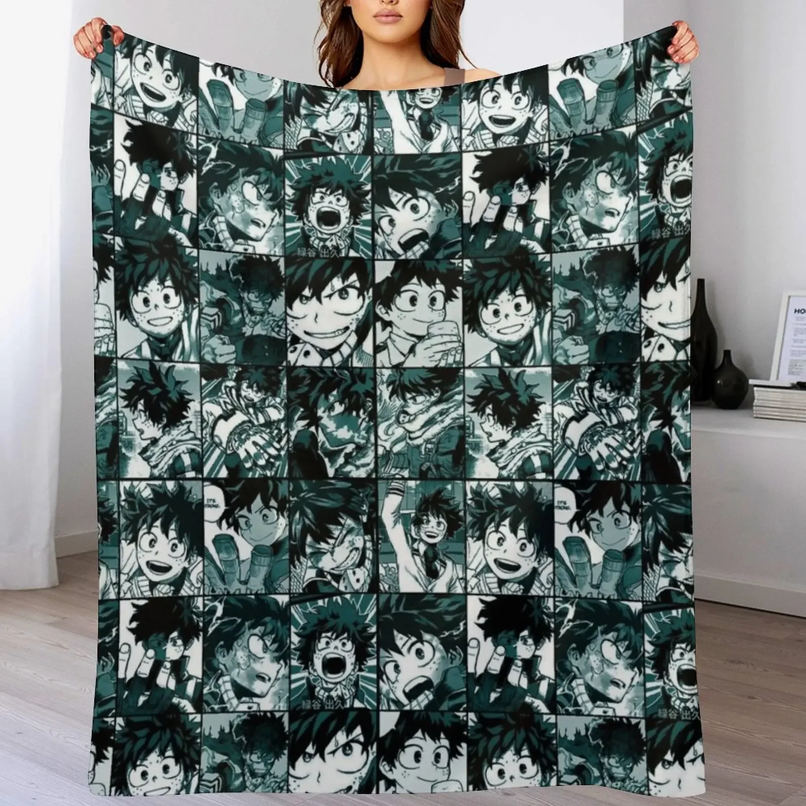 

deku hero manga panel collage 2 Throw Blanket Winter beds Soft Big Hair Soft Plaid Blankets