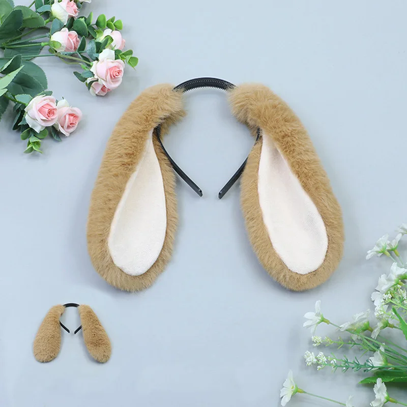 Cute Lop Bunny Ears Furry Headband for Women Girls Lolita Cosplay Rabbit Ears Hairband Lovely Halloween Party Hair Accessories