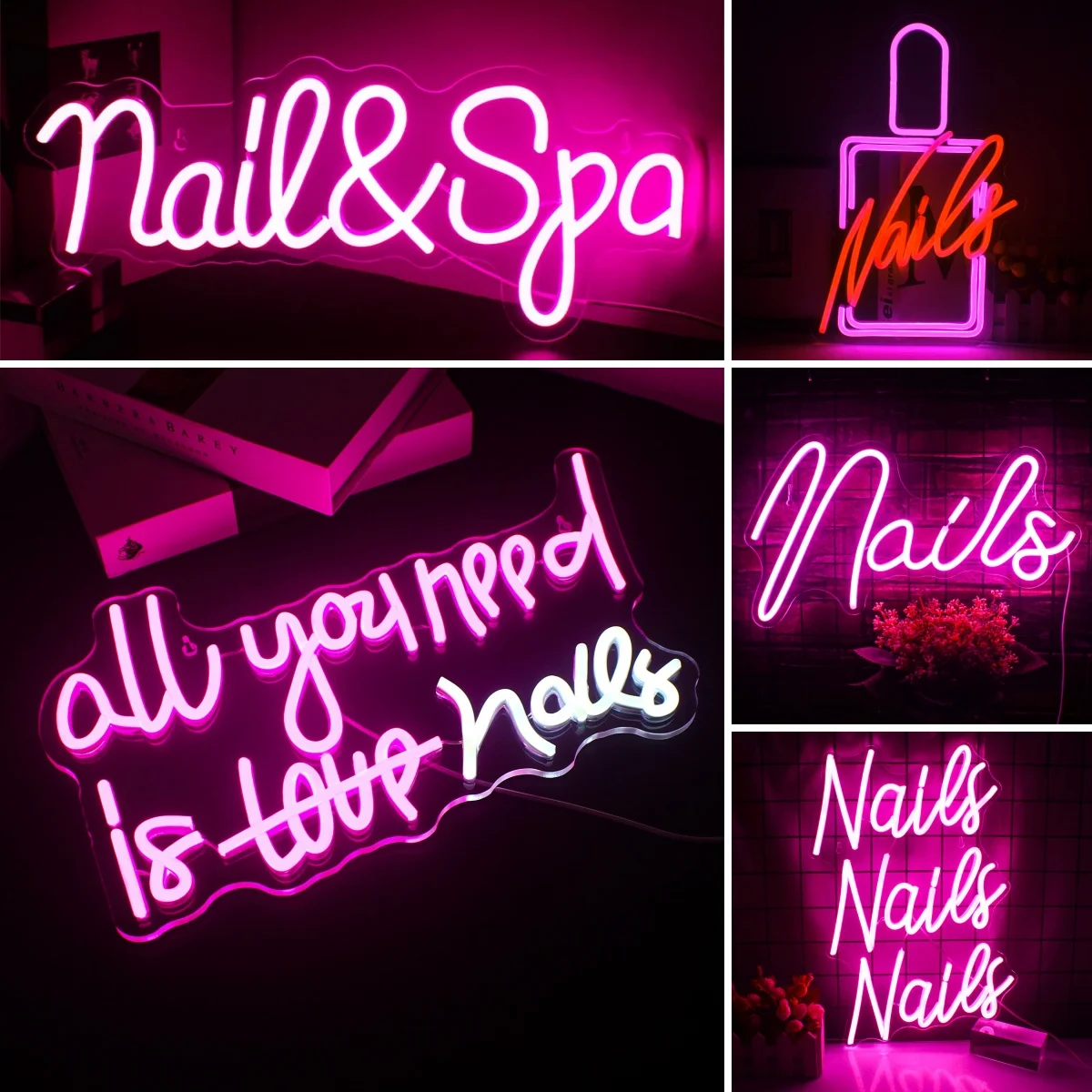 Nails&Spa Neon Sign For Wall Decor Pink LED Lights Art Letter Wall Lamp For Party Nail Salon Beauty Shop Room Decoration Logo