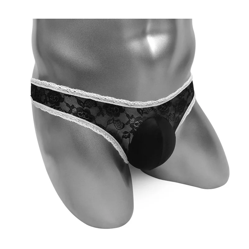

Floral Lace Mens Thong Underwear With Bugle Pouch Low Rise Sissy Panties Sexy Male Lingerie Bikini Transprent Underpants