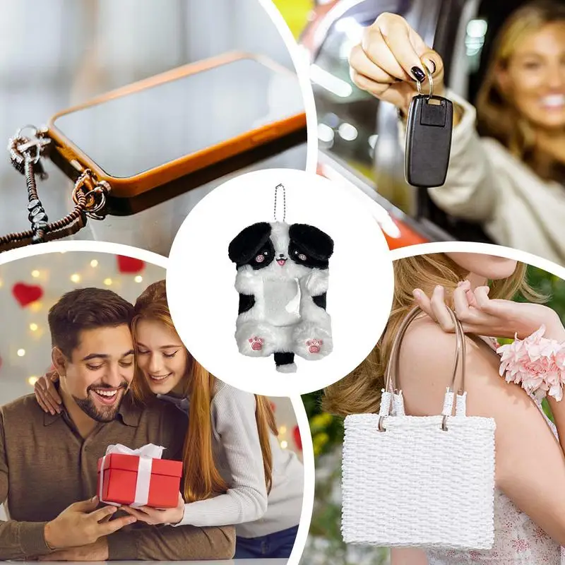 Soporte para sesión fotográfica de felpa, tarjetero con dibujos de cachorros, funda protectora bonita para tarjetas con llavero