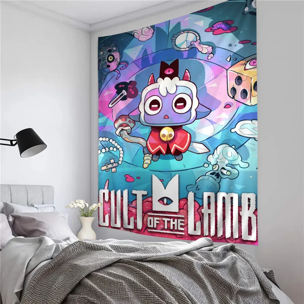Cult of The Lamb Video Game Anime Tapestry Hanging Tarot Hippie Wall Rugs Dorm Home Decor