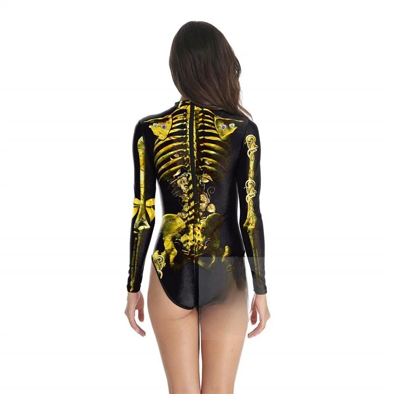 

Halloween 3D Digital Print Swimsuit Long Zipper O Neckline Women's Fashion Swimwear Spring Collection