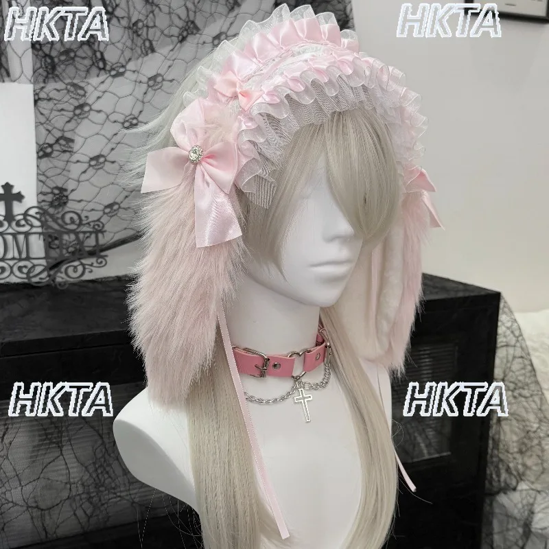 Original Rabbit Ear Headband Y2k Cute Lop-eared Rabbit Bow Sweet Girl Ancient Lolita Sweet Kawaii Ruffles Headband Accessories