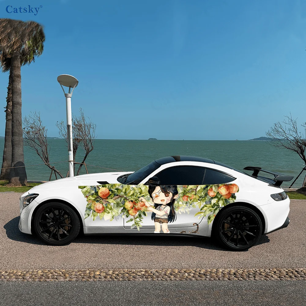 

Cute Girl Pick Strawberries Car Vinyl Wraps Decal Self-adhesive PVC Sticker Suitable for Trucks SUV Decor Auto Accessories Gift