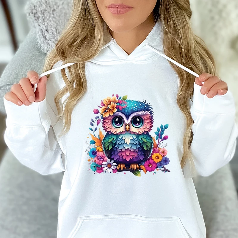 

Watercolor Owl Floral Hoodie Women Fashion Aesthetics Animal Long Sleeve Hoodies Girl Pullover Women Cartoon Trend Sweatshirt