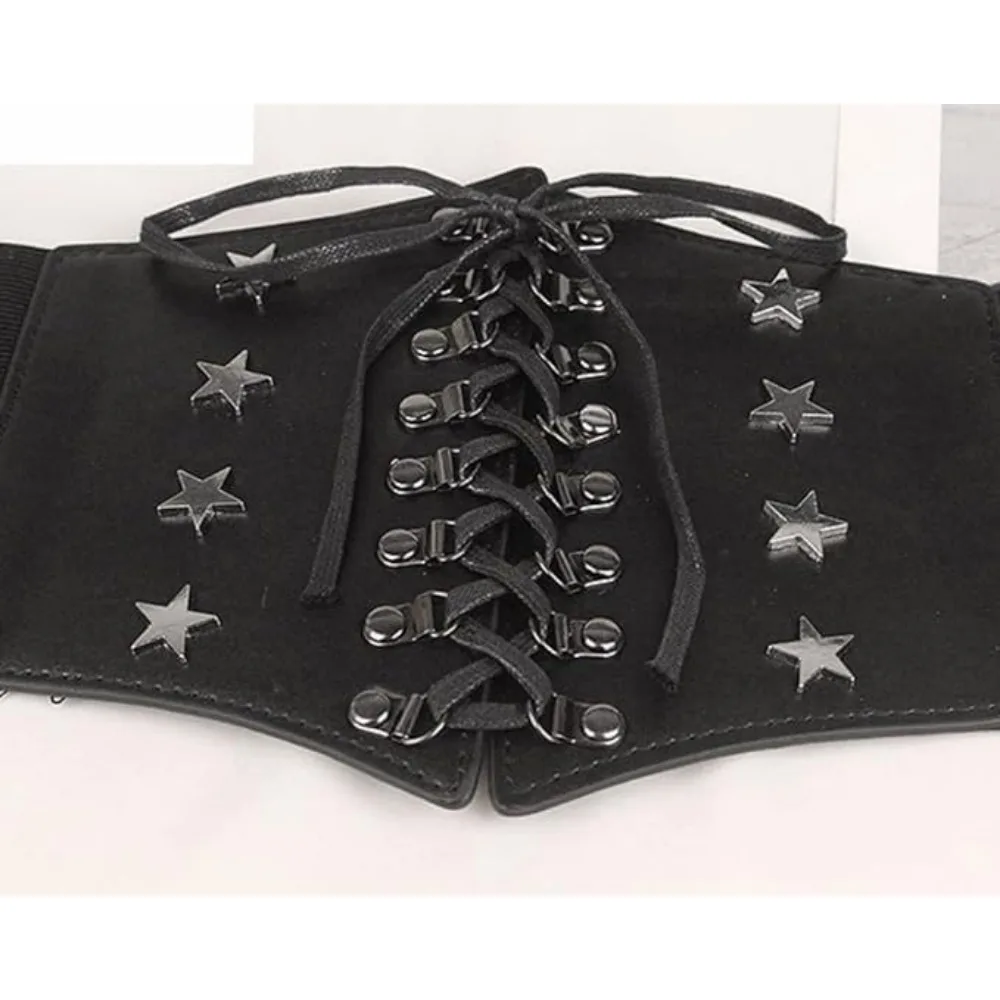 Cintura da donna Cintura elastica con lacci nera Cintura con corsetto legato Cintura elastica in vita