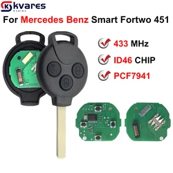 3 Buttons PCF7941 ID46 Chip 433MHz Remote Car Key For Mercedes Benz Smart Fortwo 451 2007 2008 2009 2010 2011 2012 2013