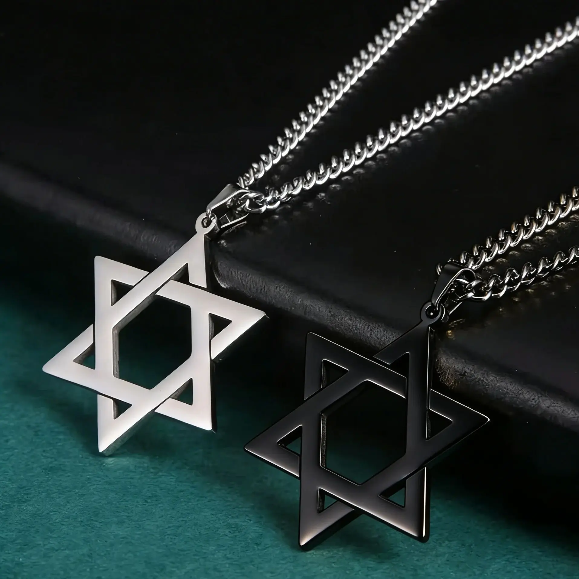 Star of David Pendant Necklace for Women Men Hexagram Cross Menorah Triskeles Jewish Jewelry Stainless Steel Choker Amulet Gift