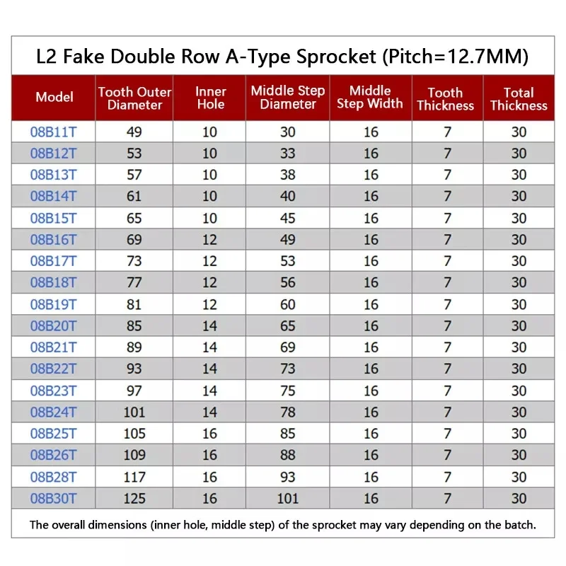 1Pcs 08B-2 Double Row Sprocket 11 Teeth to 26 Teeth Pitch 12.7mm Diameter 49mm-109mm A3 steel  for 08B-2 #40-2 chain