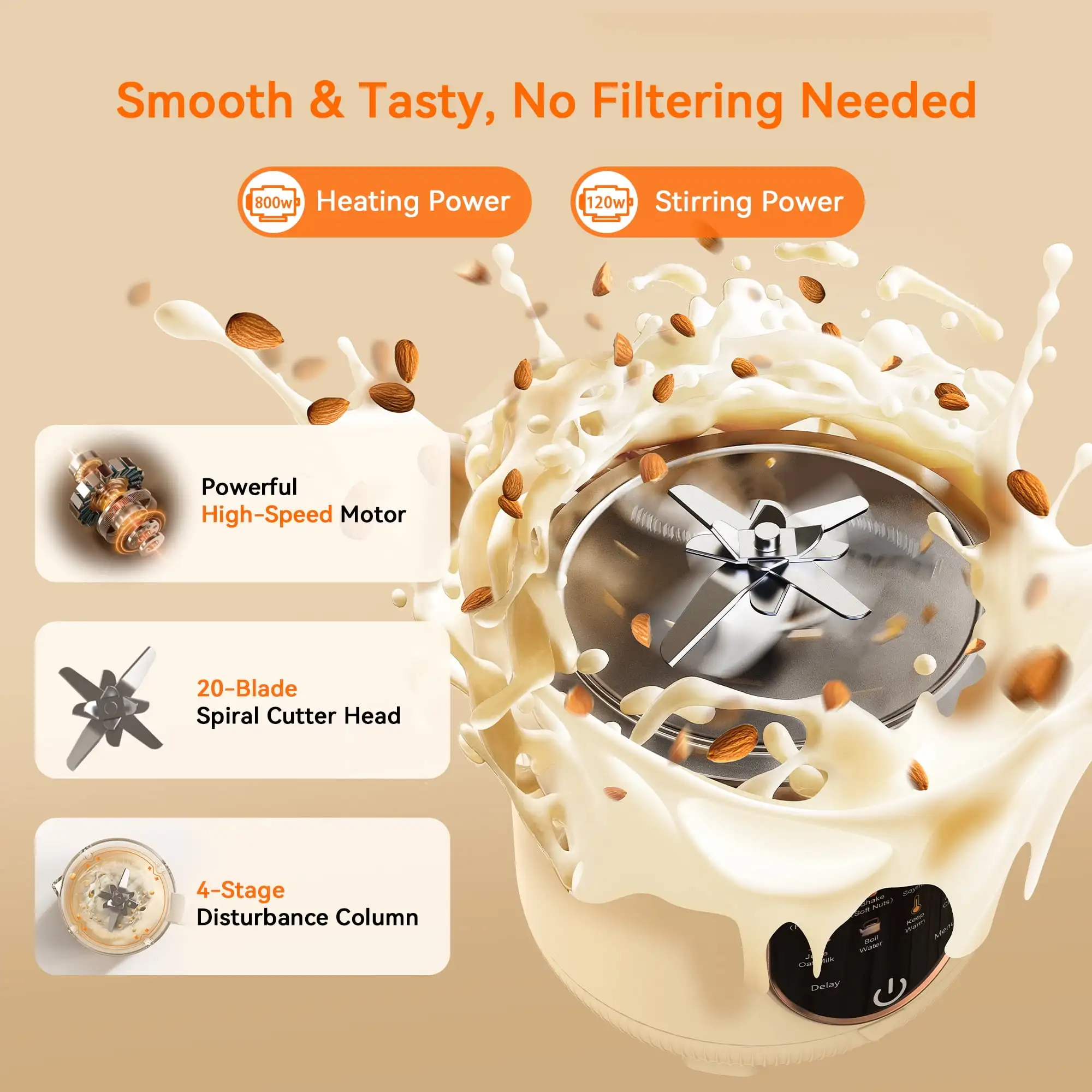 Macchina automatica per il latte di noci da 50 once, macchina per la produzione di mucche di mandorle e latte di soia caldo fatta in casa, a base vegetale 10 in 1 (1500 ml)