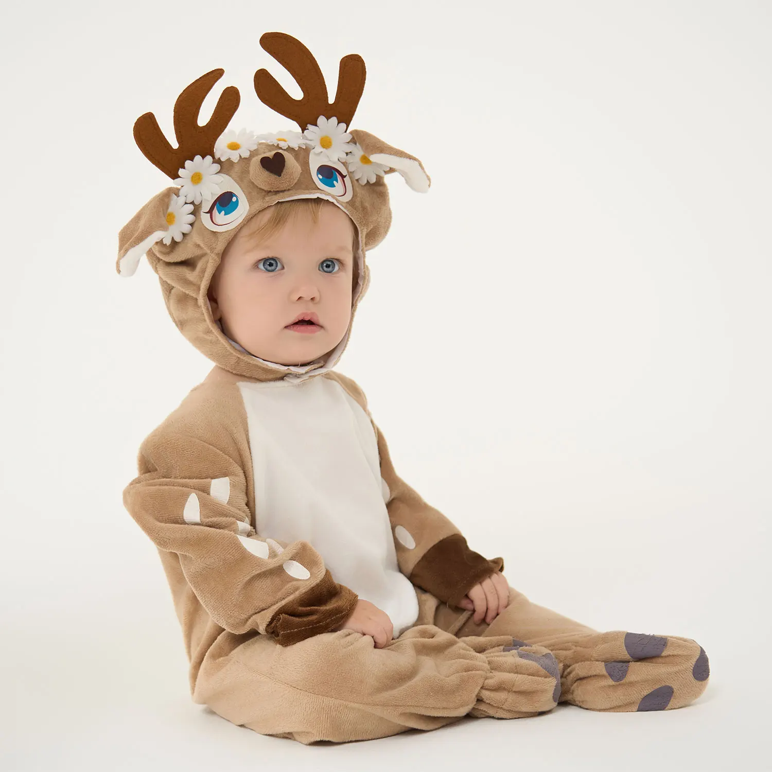 Umorden Fawn Baby Deer Costume Infant Boys Girls 12-18M 18-24M With Flowers Jumpsuit Hood 2pcs/set Christmas New Year Costumes