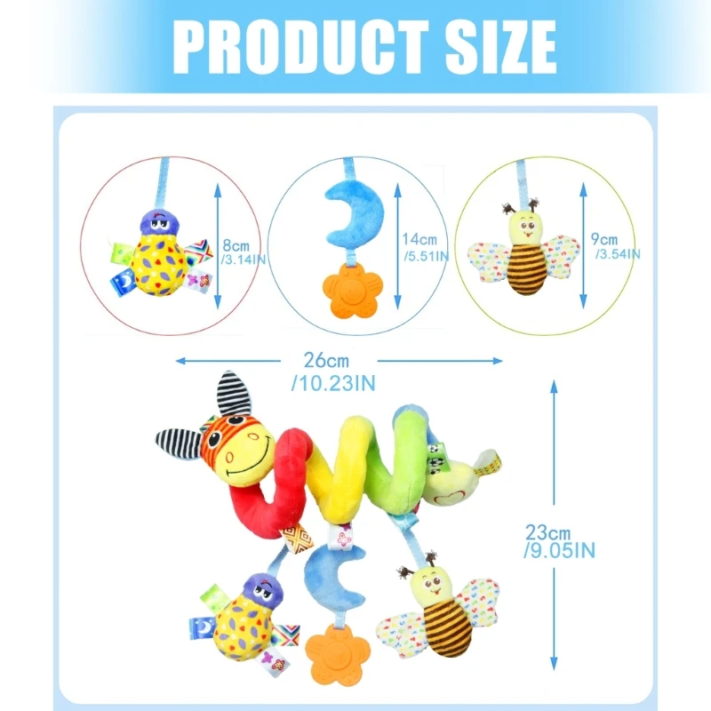 Cloche lit en peluche dessin animé, jouet d'activité en spirale d'animaux colorés pour bébé 15UB