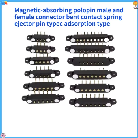 1/5 Set Waterproof DC Magnetic Pogo Pin Connector 2 3 4 5 6 7 8 9 Poles 2.54 MM Pogopin Male Female Contact Strip 90 Degree