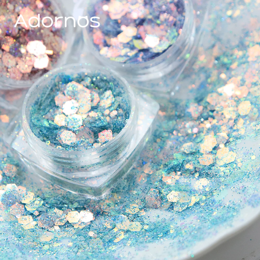 6 قطعة حوريات البحر لامعة مسدس مسمار الترتر قزحي الألوان مكتنزة بريق رقائق مسمار الفن الديكور عيد الميلاد مانيكير DIY بها بنفسك اكسسوارات