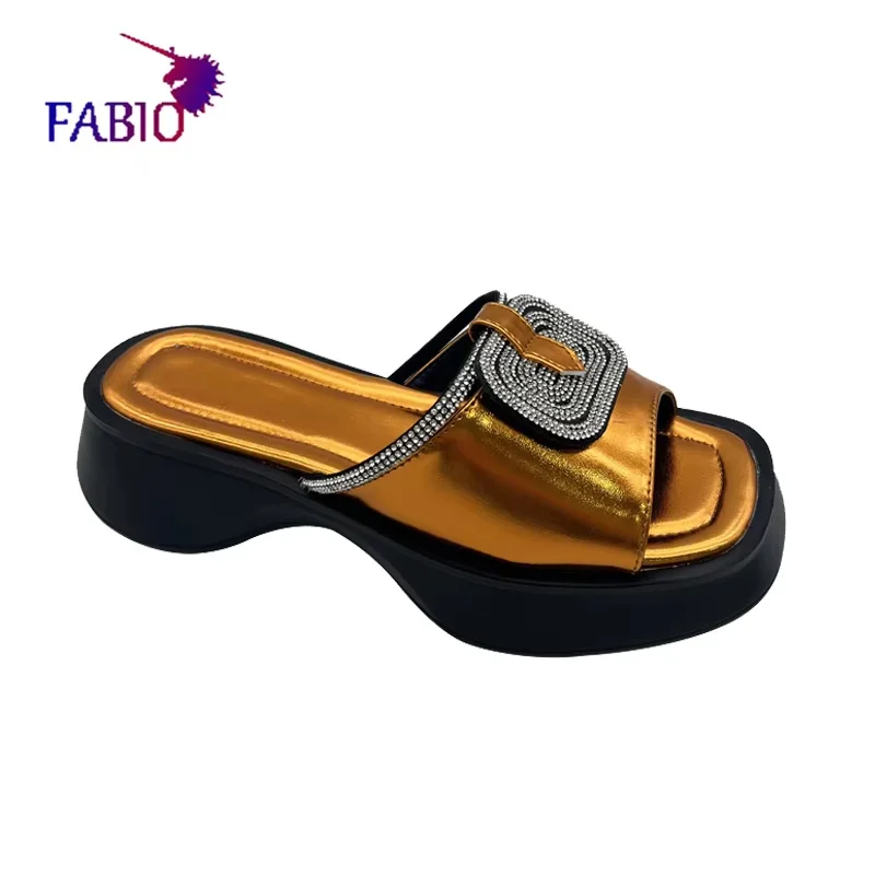 FABIO PENNY Women\'s Summer Slippers 2025 Diamond Bright Fashion Beach Party Casual Comfortable Elegant Slip-On Footwear