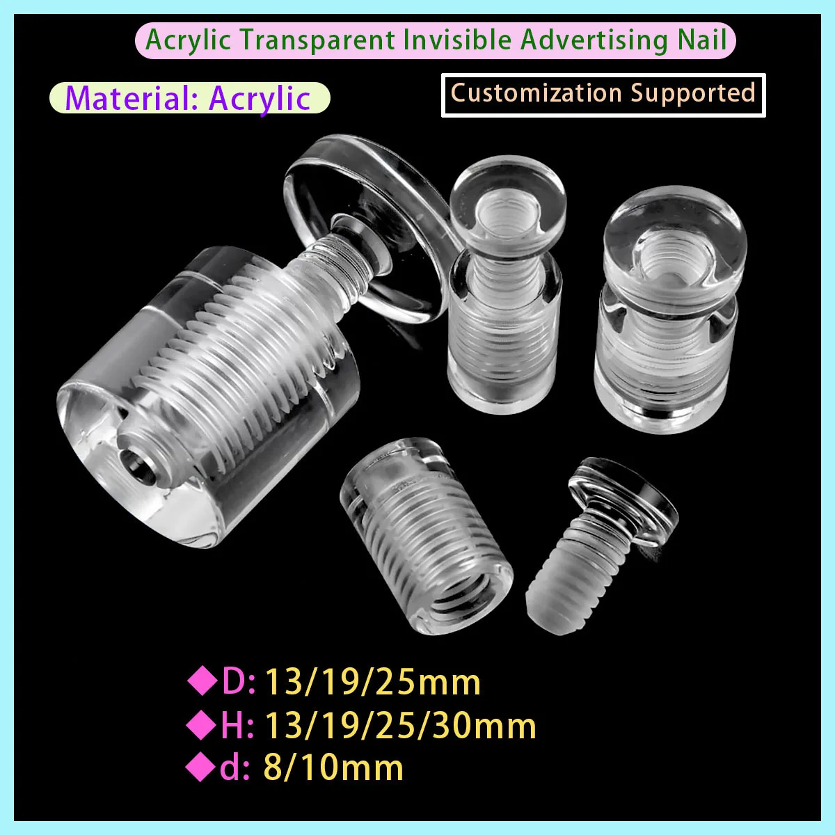10 Transparent Acrylic Advertising Brackets, Nail Diameter 13mm, 19mm, 25mm, Advertising Board Fixing Screws, Hardware
