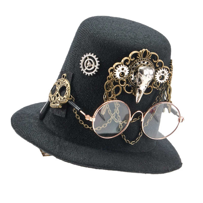 Lolita Punk Vintage Mini sombrero de copa gótico Retro gafas engranajes cadena sombreros para mascotas decoraciones sombreros