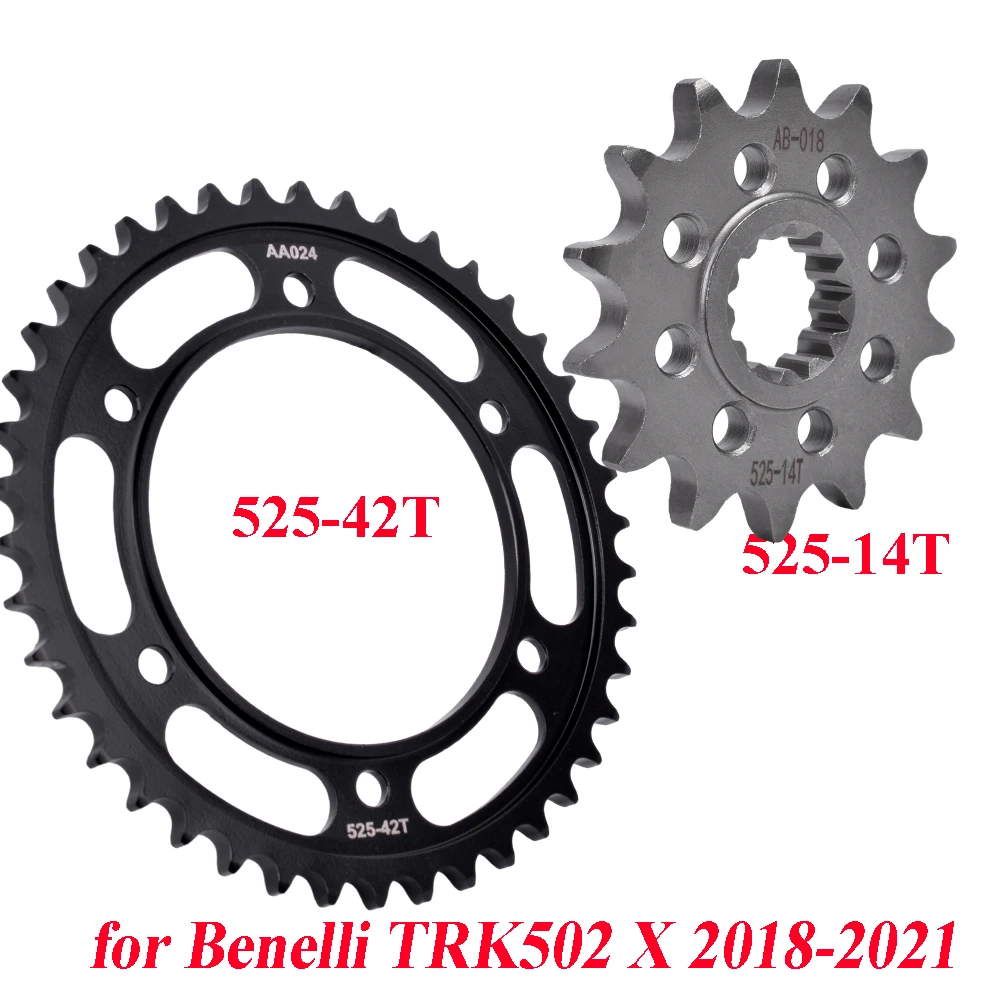 

525 14T 42T Motorcycle Front Rear Sprocket Gear Wheel Cam for Benelli TRK502 X 2018 2019 2020 2021