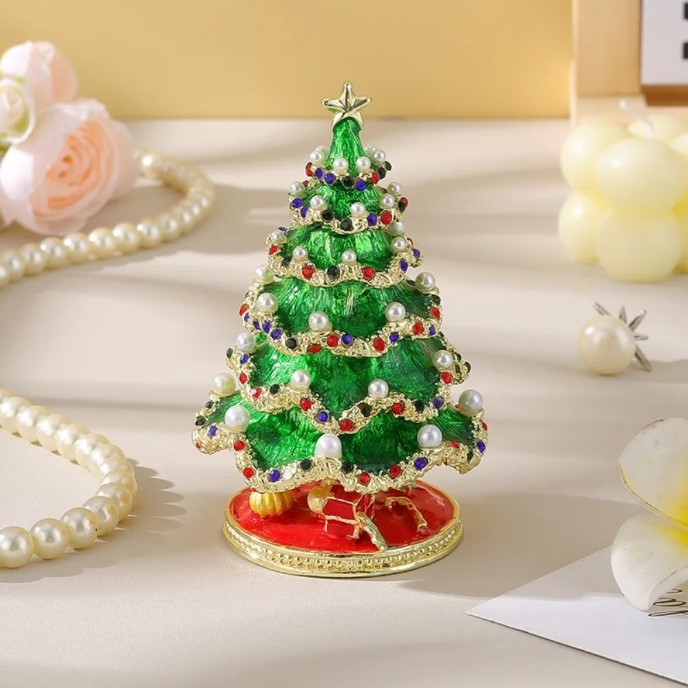 Metal Christmas Tree Ornaments Enamel Pearl Crystal Miniature Xmas Tree Colorful Tabletop Decor Christmas Decoration