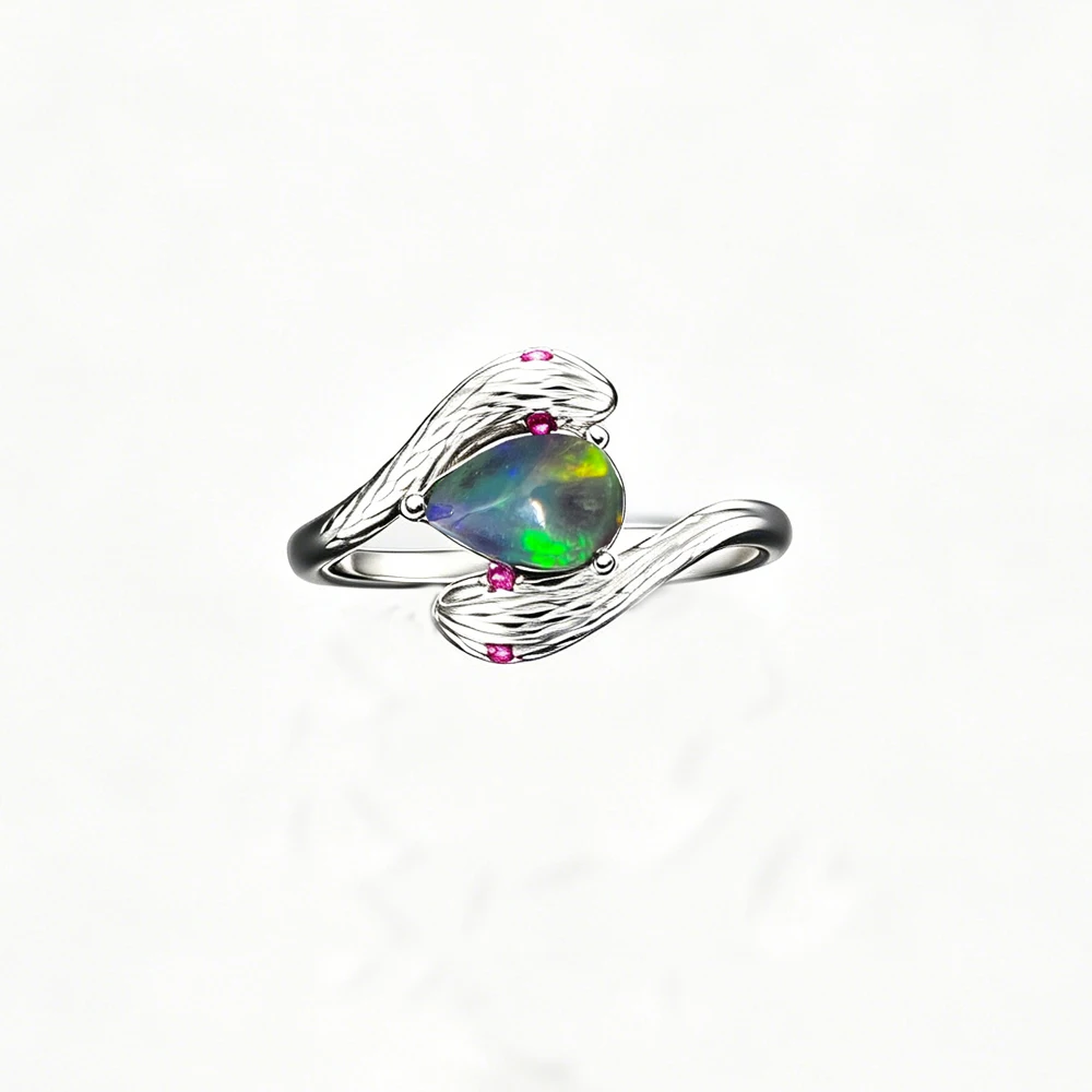 Vintage Snake Natural Black Opal Rings Sterling 925 Silver Gemstone 6*8mm for Women Birthday Party Jewelry Gift