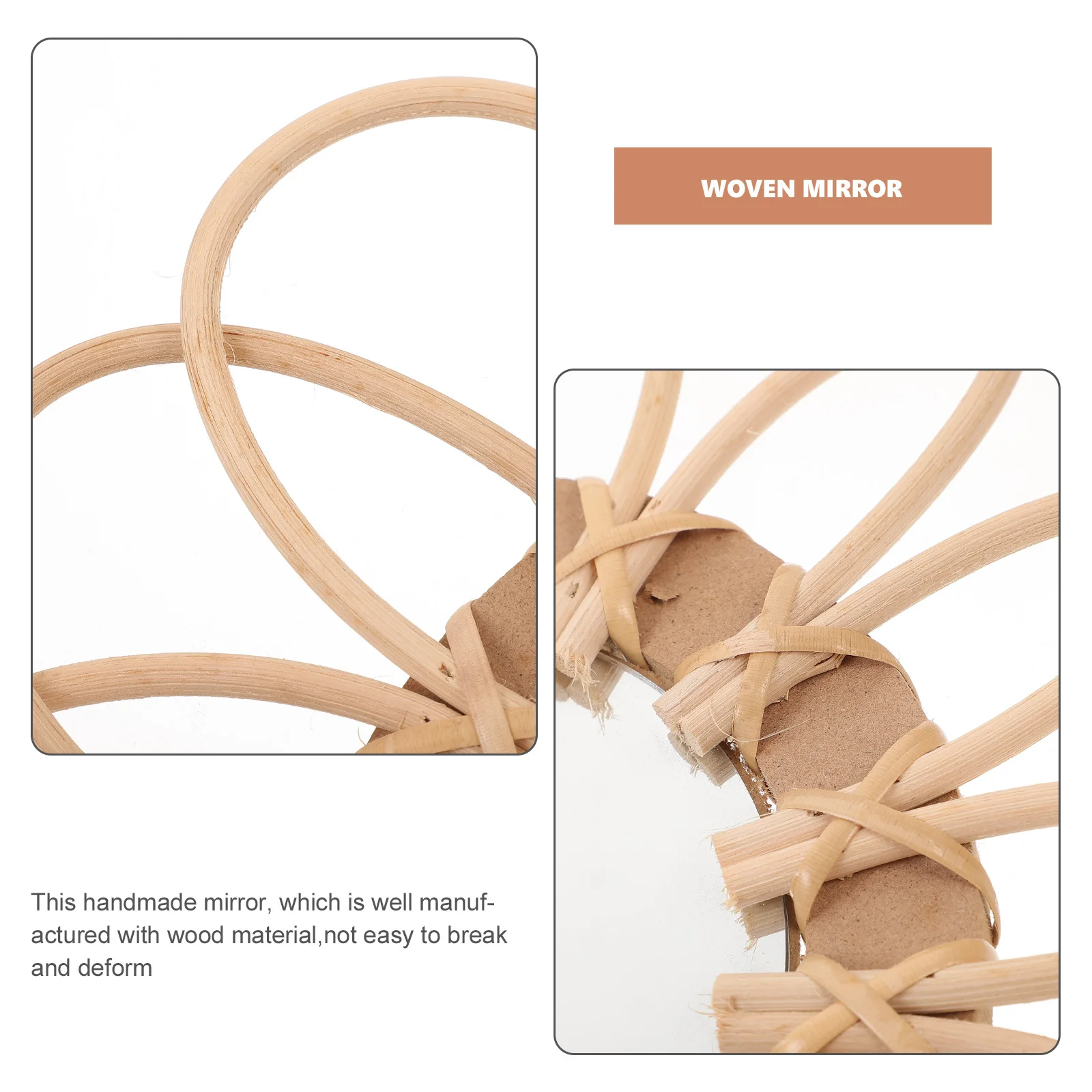 

1pc Woven Wall Hanging For Bedroom Bathroom Dormitory Wall-Mounted Hanging Mirror Decor Wicker Mirror