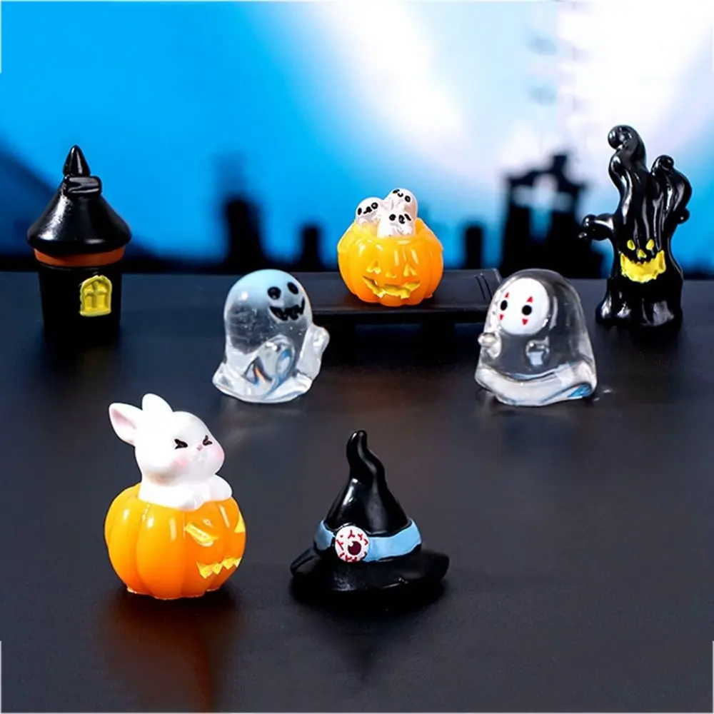 Micropaisajismo Bola de cristal de Halloween resina Mini fantasma sin rostro fácil de llevar adornos de resina de calabaza suministros para fiestas