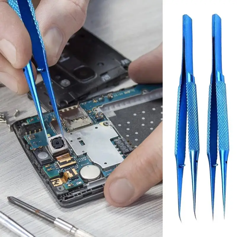 Precision Tweezers Fine Hair Tweezers Non-Magnetic With Storage Box 5.5 Inches Portable Titanium Alloy Phone Repair Tool For