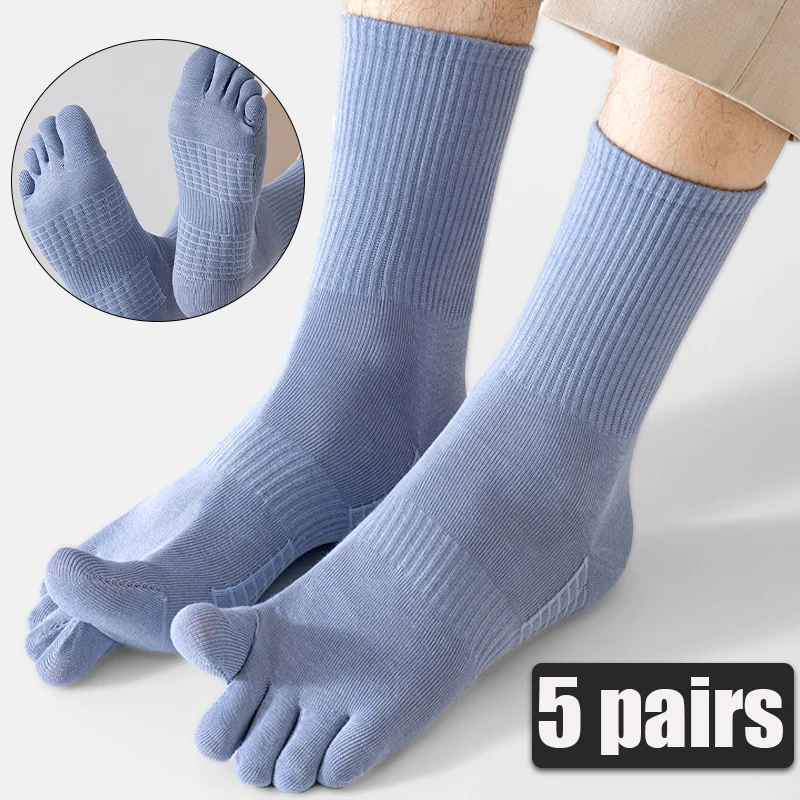 

5Pair Men'S Multi-Color Five-Toe Socks High Quality Fashion Casual Sports Shock Absorption Mid-Calf Sock Soft Comfortable Sox