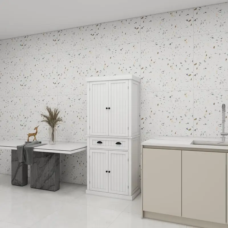 خزانة تخزين مخزن المطبخ مقاس 71 بوصة، 4 أبواب، درج، رفين قابلين للتعديل، خزانة قائمة بذاتها لغرفة الطعام، غرفة المعيشة،