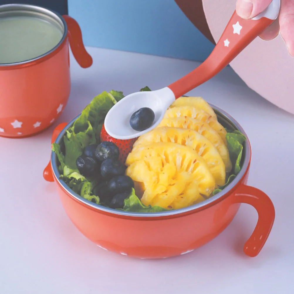1 مجموعة المحمولة الاطفال أدوات المائدة مسننة شوكة ملعقة ناعمة مستديرة عدم الانزلاق تصميم لينة مقبض أدوات المائدة تغذية صحية للأطفال #2