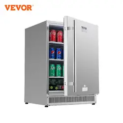 VEVOR 24 in Indoor/Outdoor Beverage Refrigerator 185QT Undercounter or Freestanding Beverage Fridge 175Cans Built-in Beer Fridge