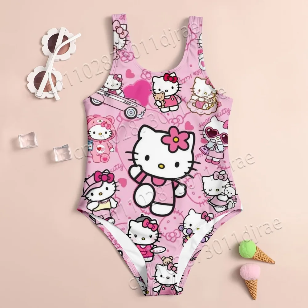

2025 Summer Crayon Hello Kitty Children's One-piece Swimsuit 3d Printing Beach Seaside Clothing Women's Parent-child Clothing
