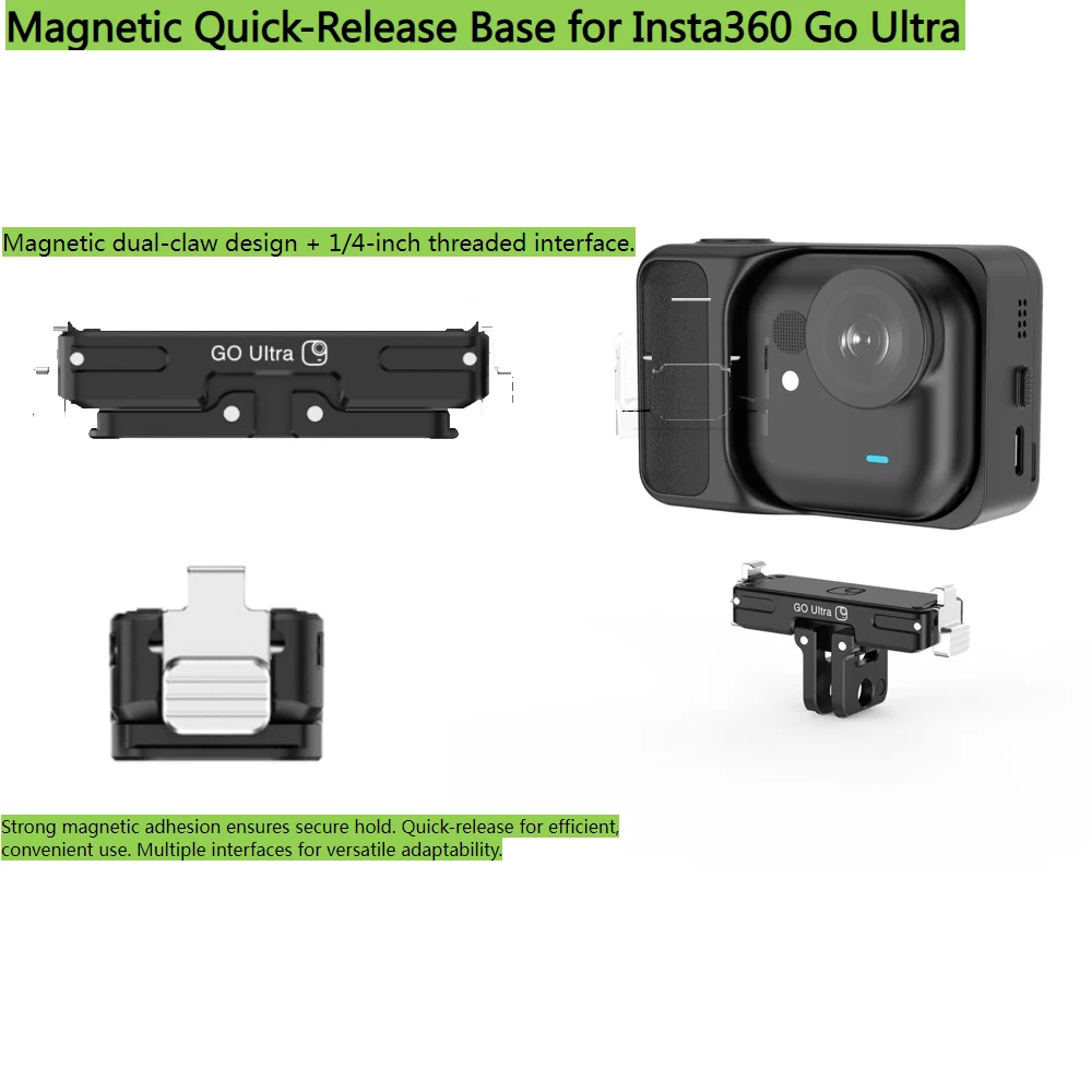 

Magnetic Quick Release Mount for Insta360 GO Ultra, Aluminum Camera Stand Base 1/4 Thread Expansion Mount Fixed Holder Bracket