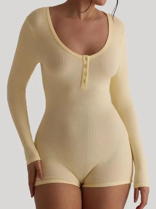 

Jumpsuit Women 2026 Spring Summer New Solid Color Square Collar Long Sleeved Slim Fit Daily Casual Home Romper