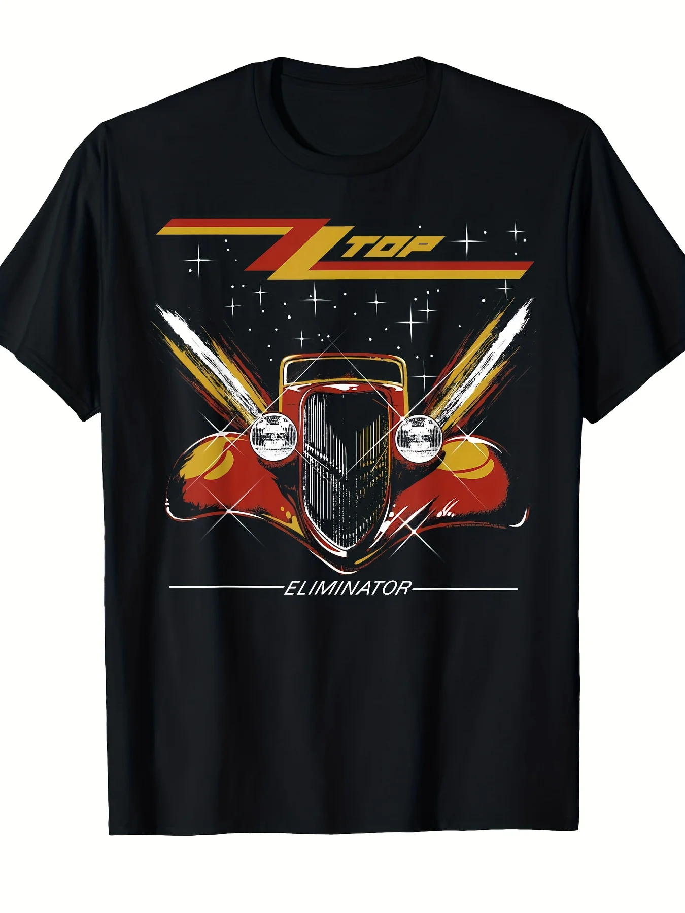 ZZ Tp Eimina Album Bedrucktes T-Shirt Offizielles Vintage-Rock-T-Shirt, mit einem roten modifizierten Auto und ZZ Tp Logo Herren 8m Stoff