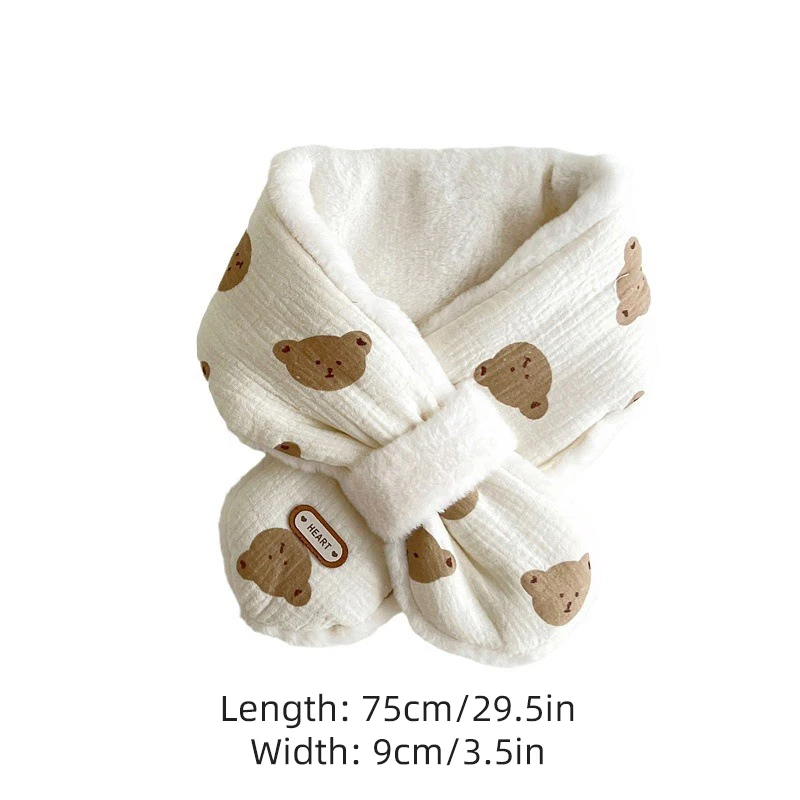 LILIGIRL Korean Bear Print Baby Scarf Winter Plush Cross Scarves For Kids Boys Girls Warm Neckerchief