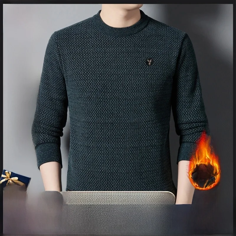 

Pierre Cardin Men's Fce Lined Knitted Sweater Thi Warm Velvet Sweatirt Casual round Ne Long Sve Hoodie