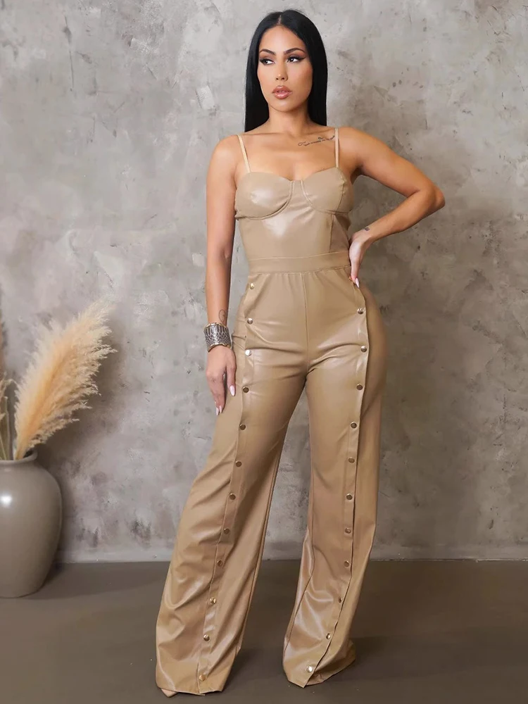 Tuta in pelle sexy per donna Tuta intera estiva con cinghie Tuta da donna senza maniche Party Dropshipping all'ingrosso