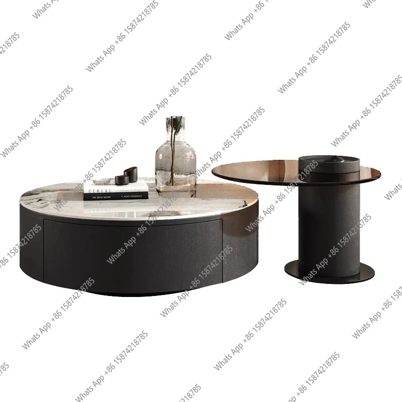 XM Large And Small Round Rock Slab Coffee Table Combination Italian Minimalist Living Room Modern Wabi Sabi Creative Coffee Tabl