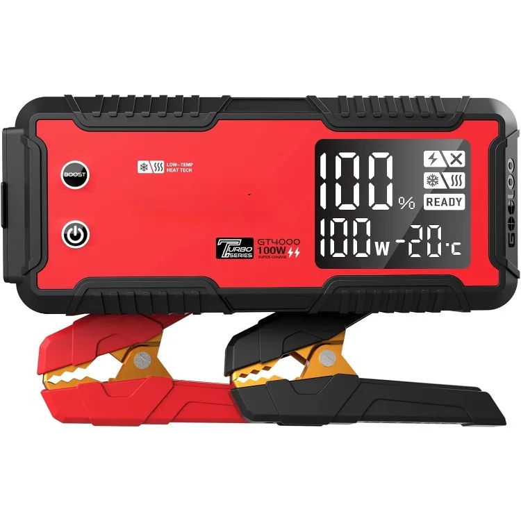 GT4000 Car Jump Starter 4000A 100W Fast-Charging 12V SuperSafe Portable Battery Booster Pack with -40℉ Pre-Heating