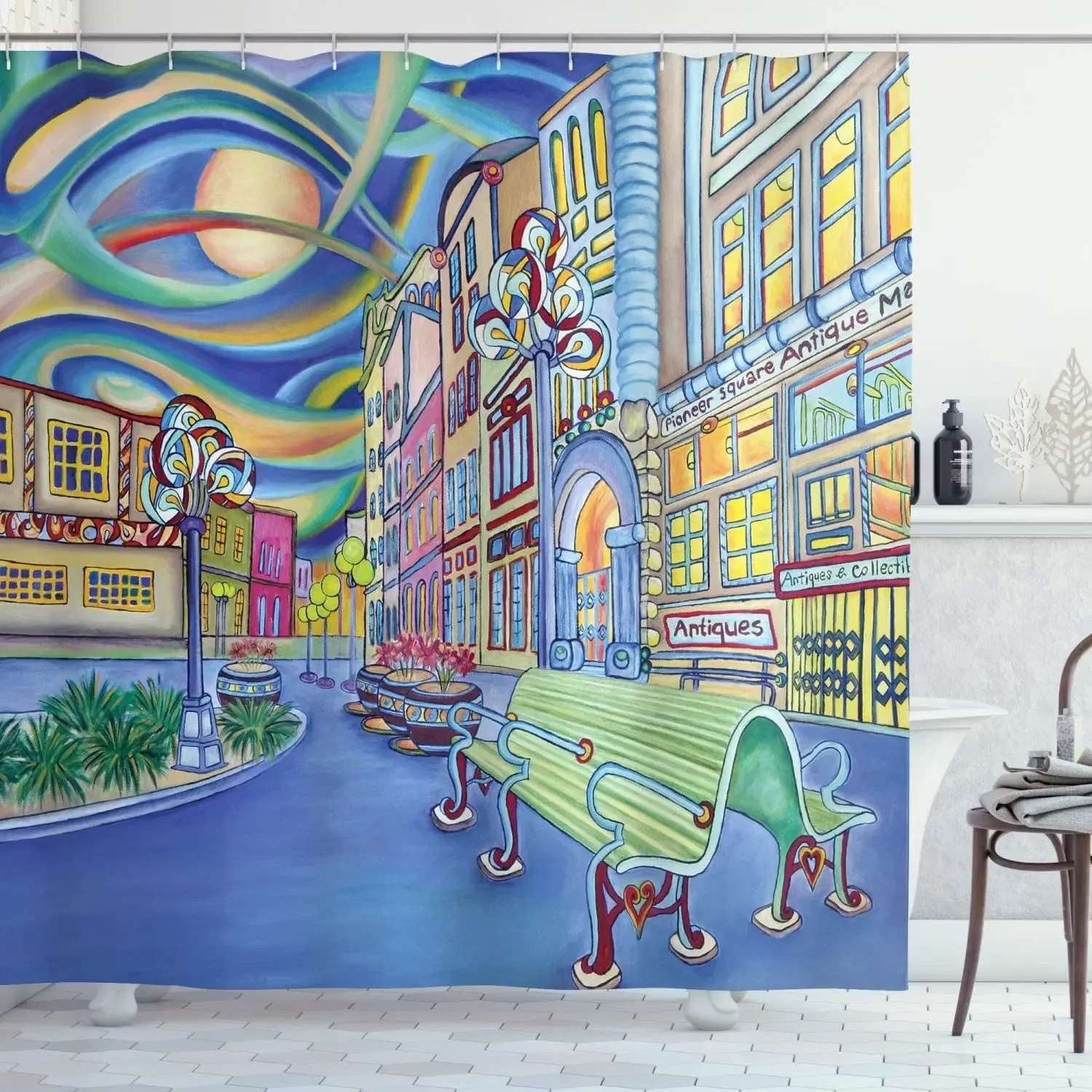 Сиэтл в центре города, современный город, красочный дизайн, художественный декор для ванной комнаты