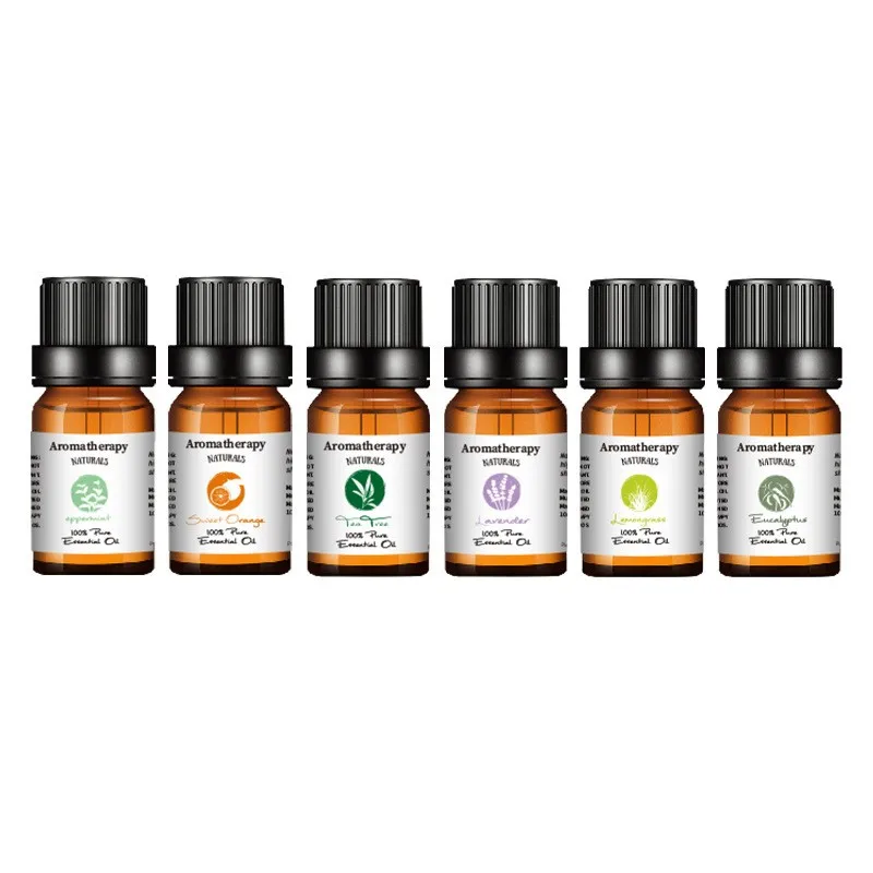 6 in 1 minyak esensial alami murni Lavender Mint jeruk Lemongrass kayu putih aroma untuk pelembap udara Diffuser Set Hadiah