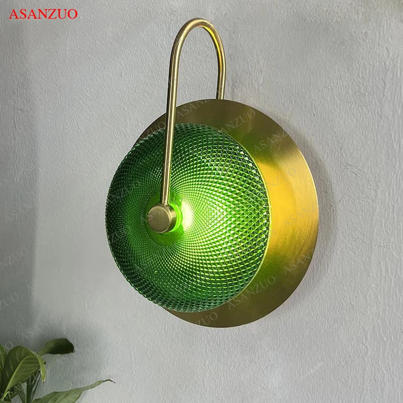 luxo metal verde vidro led arandelas de parede luminaria para sala de estar quarto restaurante decoracao de casa ouro 01