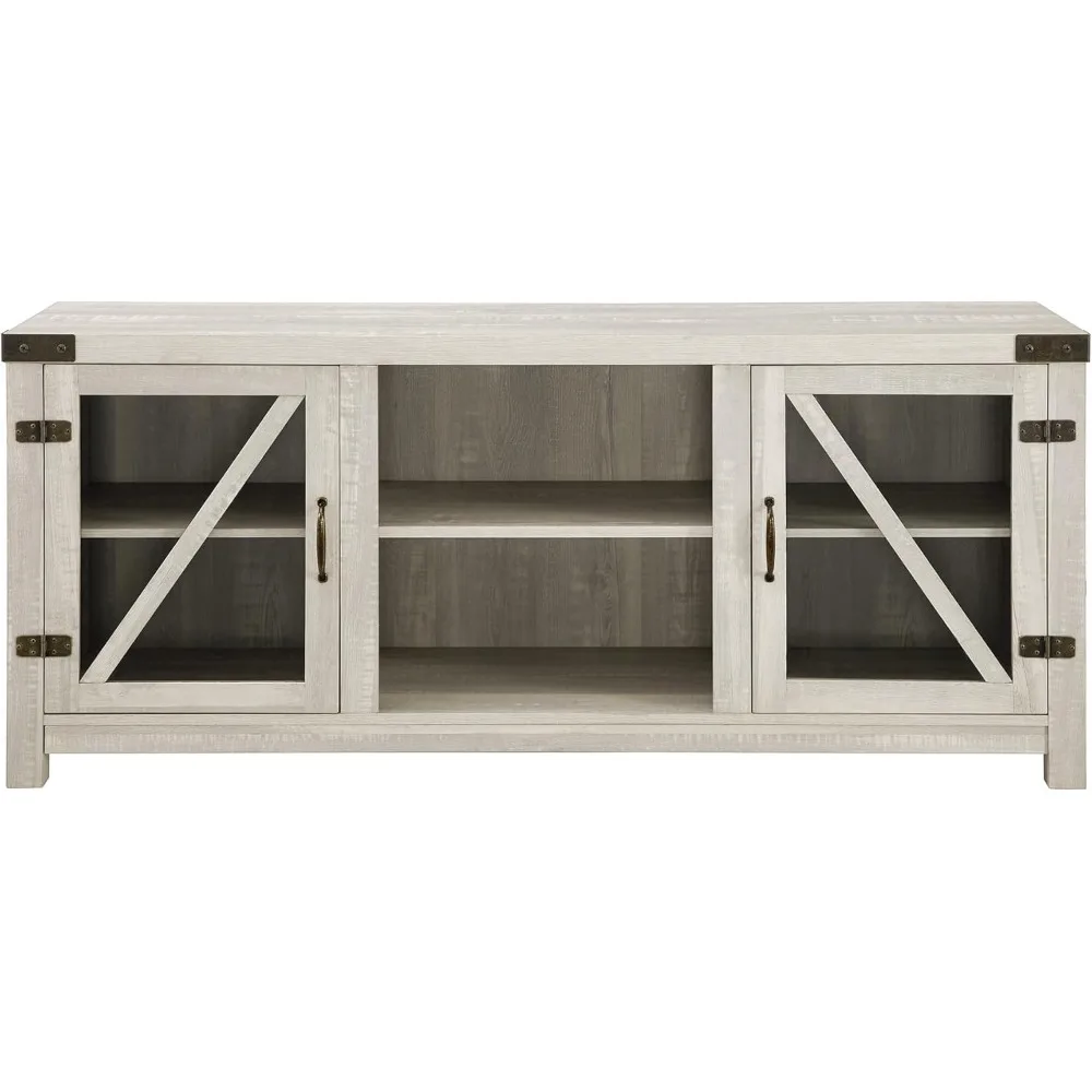 Wesley-Modern Farmhouse Glass Door TV Stand, usado para TVs sem lareira, 65 polegadas, 58 polegadas, Stone Grey