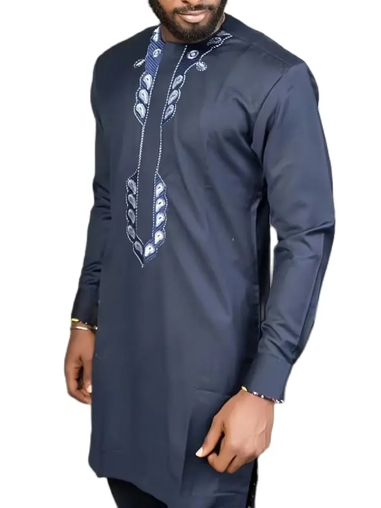 Kaftan Herren Outfits Hochzeiten Männer Sets bestickte Blumen Langarm Top Hosen afrikanische ethnische Casual Party 2 Stück Anzug Kleidung