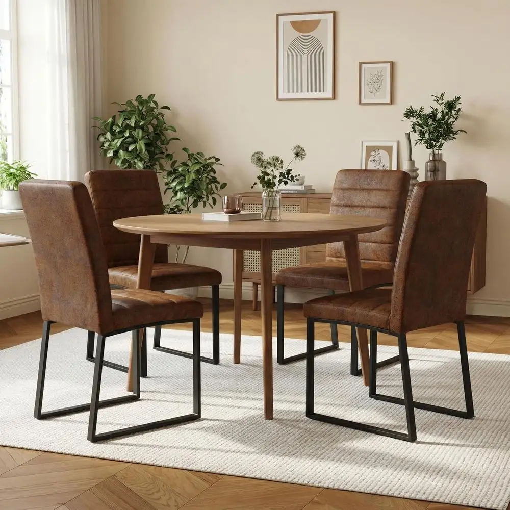 

Set of 4 Leatherette Upholstered Dining Chairs with Padded Seats and Metal Legs, Suitable for Kitchen, Dining Room, or Living Ro